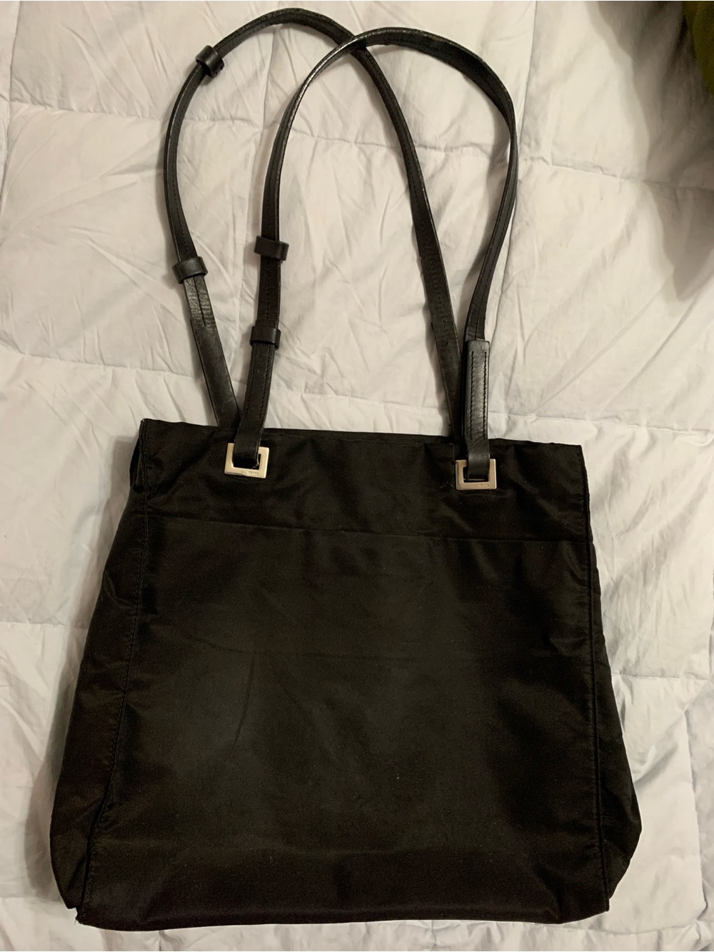 Authentic Prada Black Nylon Tote with Leather Straps luxury quality